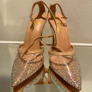Lulu’s Rinestone Pointed-toed Ankle Strap Pumps